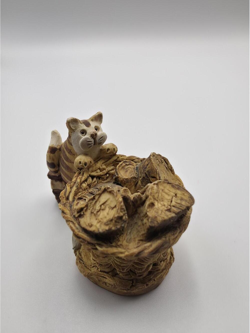 Peter Fagan Colour Box Fireside Friend Cat w/ Log Basket Miniature Tabby Kitten